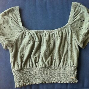 Hollister Olive Green Eyelet Crop Top